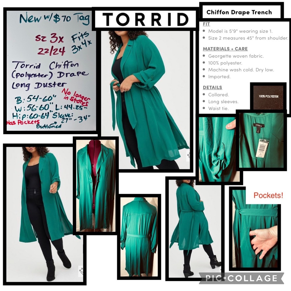 3x fits 3x 4x ⭐️ NEW w $70 TAG Torrid Polyester Chiffon Trench Lightweight Coat